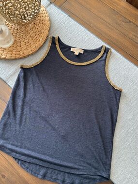 MICHAEL Michael Kors Navy Tank with Gold Beaded Trim